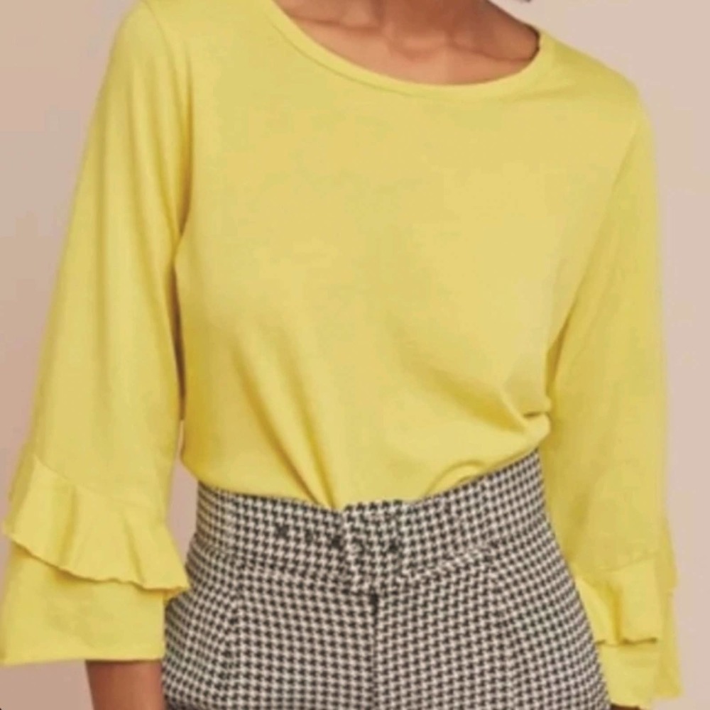 Anthropologie T.La Chelsea Ruffle‎ Tee Yellow NWT